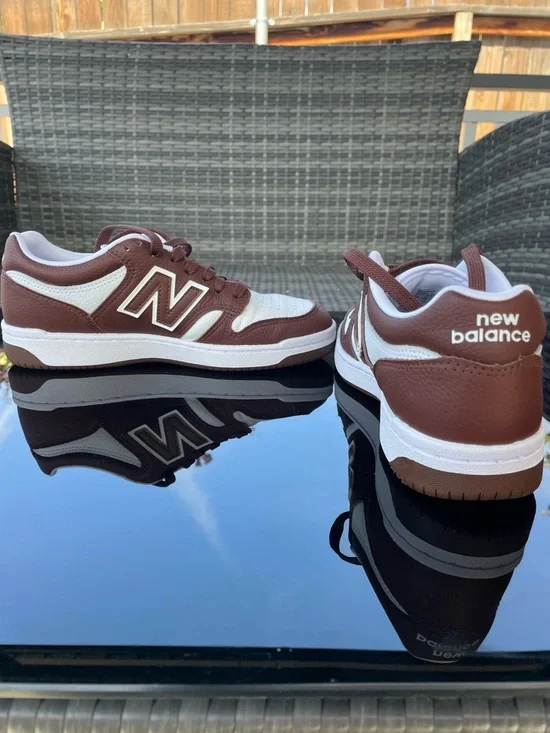 New Balance 480 White and Brown Leather Low-Top Sneakers - Picture 6 of 7